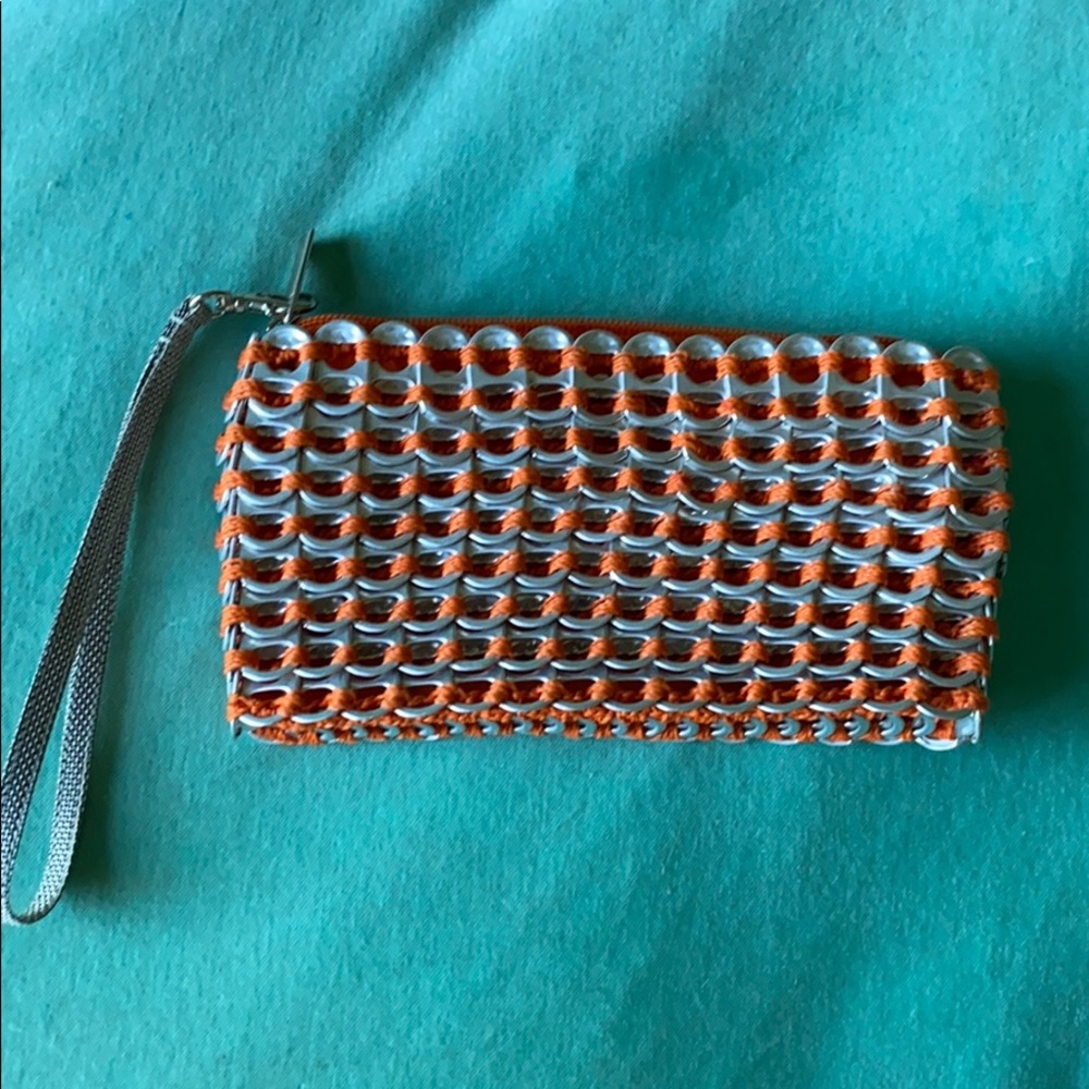 Orange Wristlet made from Pop Tabs